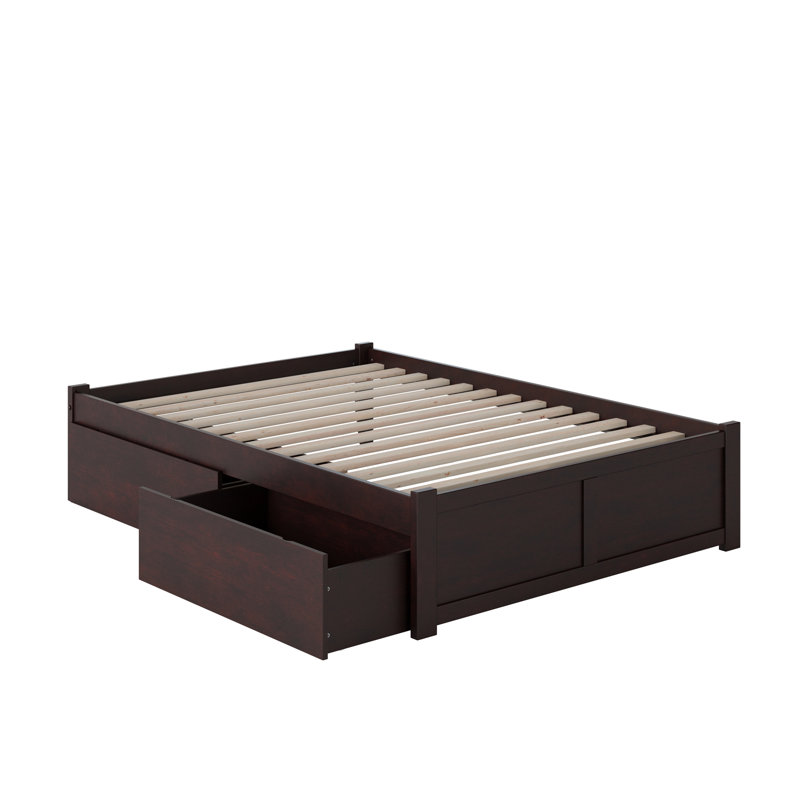 Lit plateforme de rangement avec pied de lit en bois massif et tiroirs sous le lit Concorde, Lit double, Espresso