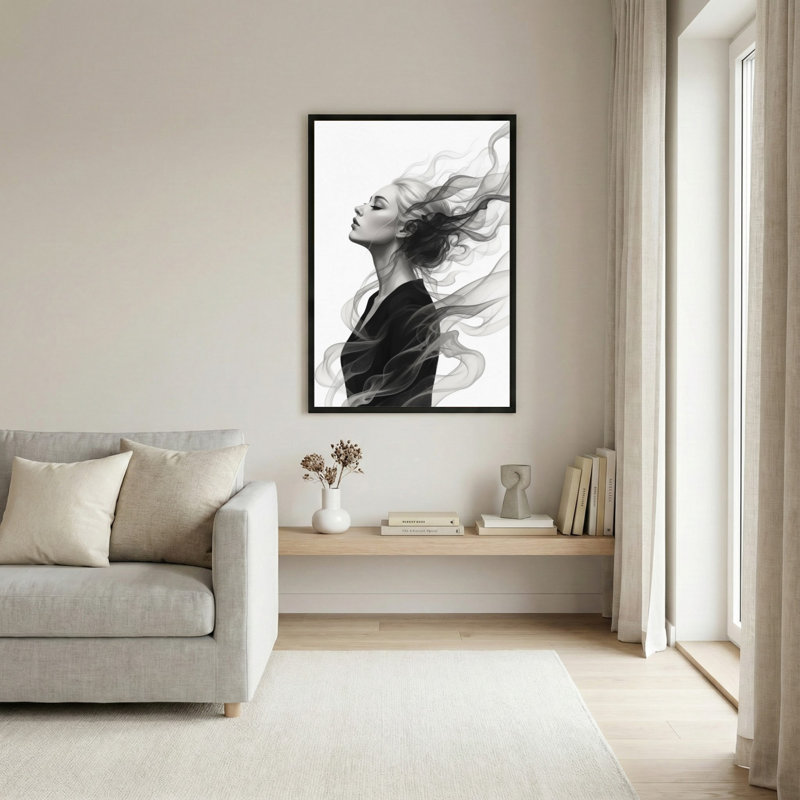 Tableau abstrait représentant une femme avec de la fumée, sur une toile tendue (lot de 1), H 24 po x l 16 po