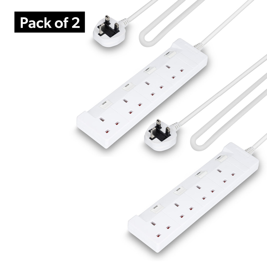B&Q -  4 Gang Extension Lead2M Cable 4-Way Plug Extension Cable Pack Of 2 - Image 6
