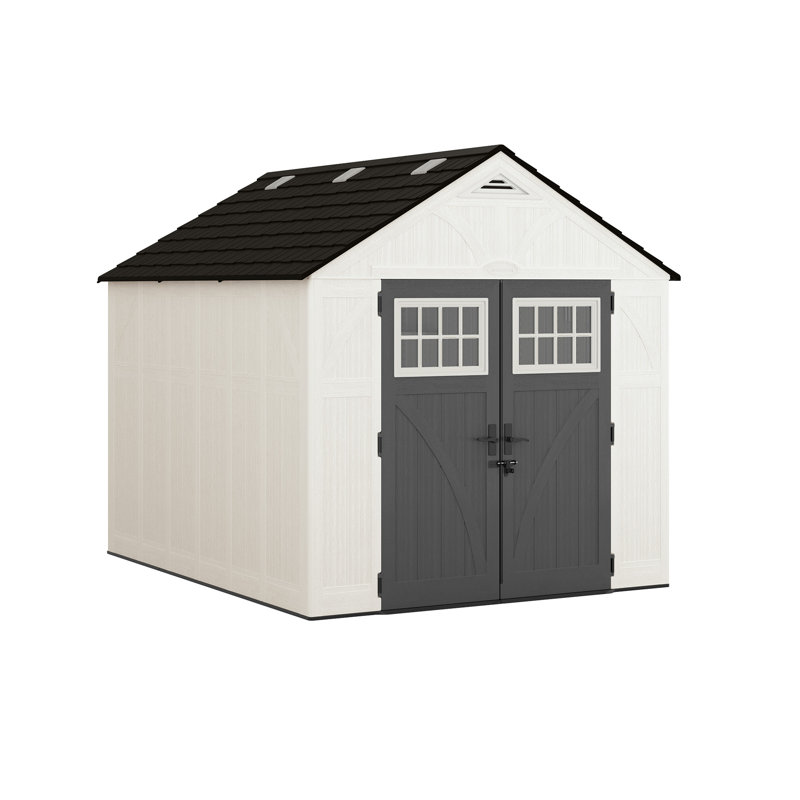 White 8 x 10 ft Resin Storage Shed with Shelving and Windows