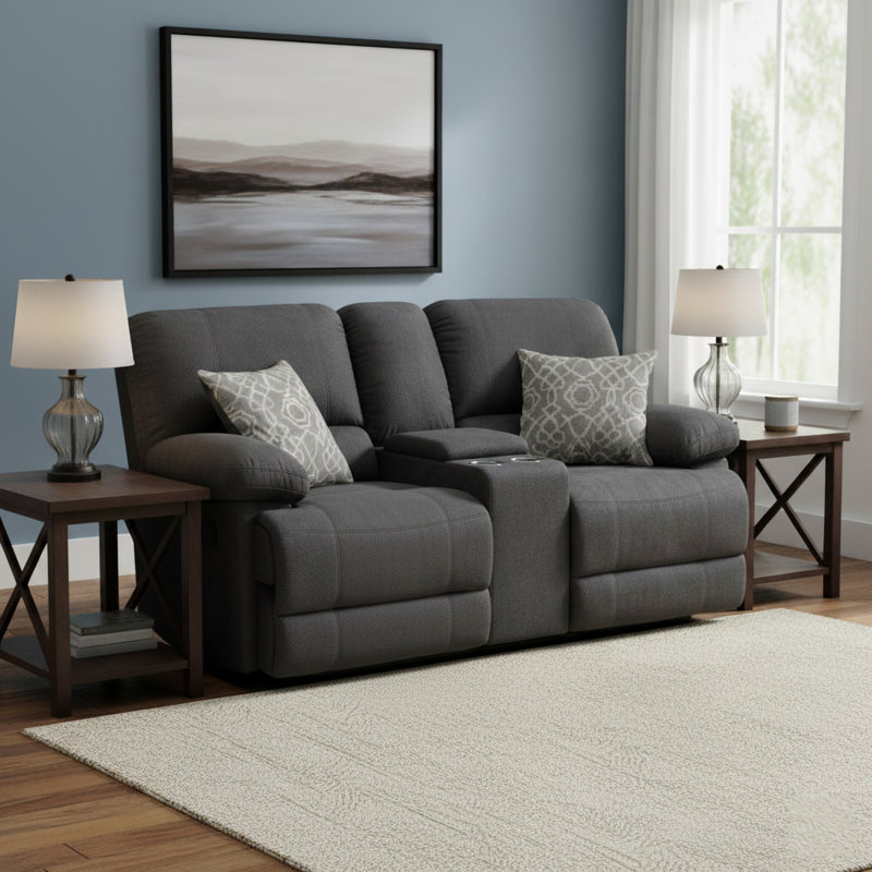 Canapé inclinable à accoudoirs coussinés de 73 po Lerch, 100 % polyester gris