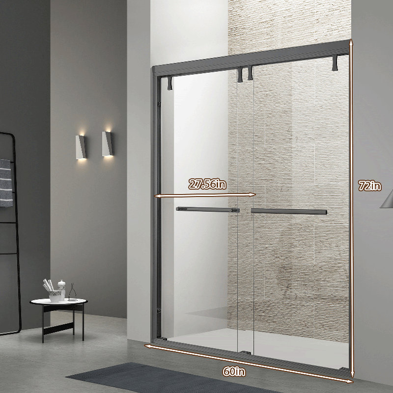 60"W x 72"H Double Sliding Shower Door | Tempered Glass | Aluminum Alloy Frame, Matte Black
