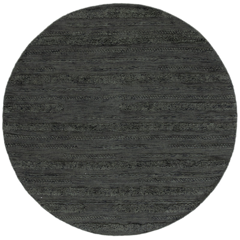 Hartzler Handmade Flatweave Charcoal/Ivory Area Rug, Round 6'