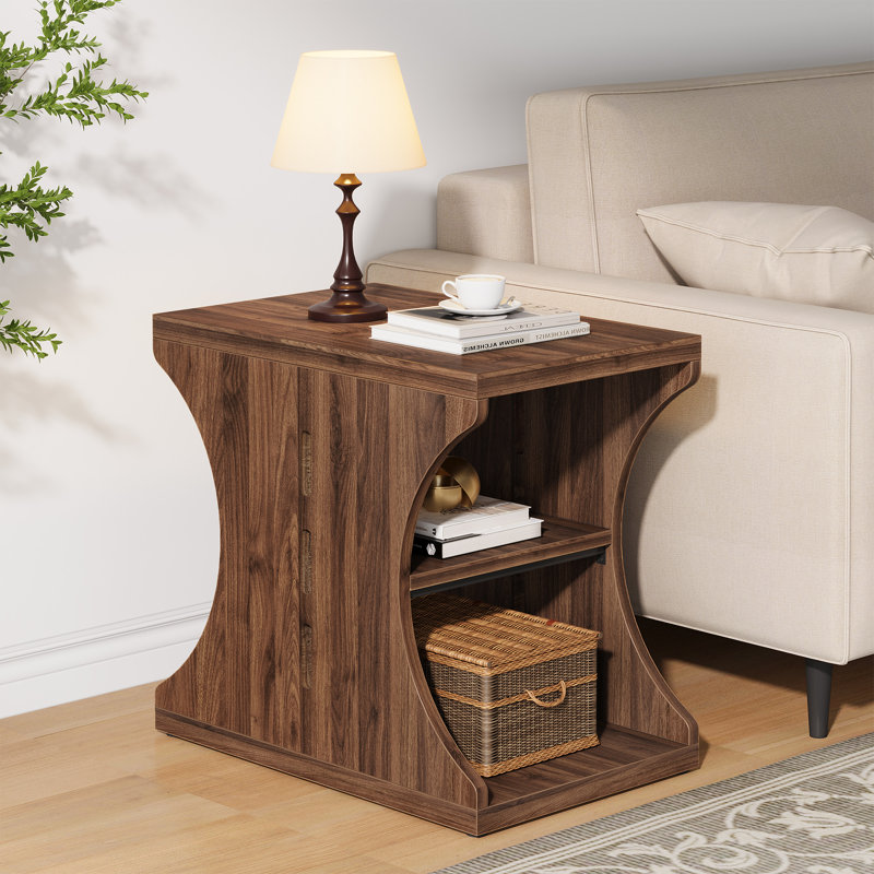 Table de bout, table d'appoint avec tablettes de rangement à 3 niveaux Modern Farmhouse, Dark Brown
