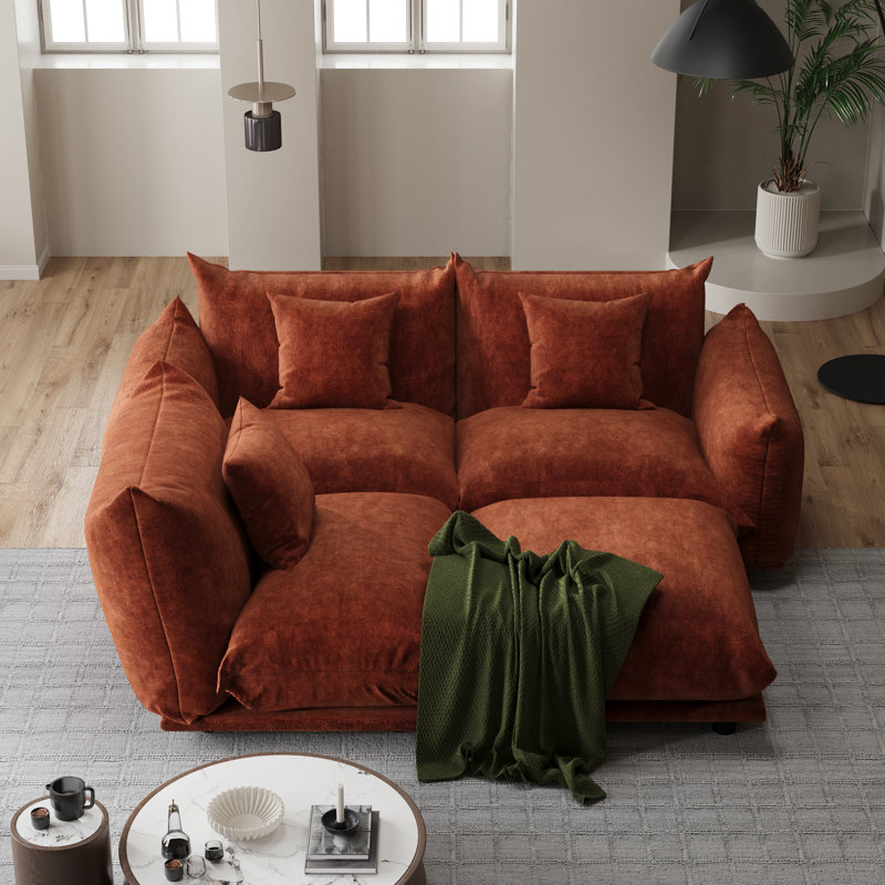 Canapé modulaire en chenille 4 pièces avec repose-pieds, canapé-lit modulaire réversible en tissu doux pour le salon, la chambre à coucher et le bureau