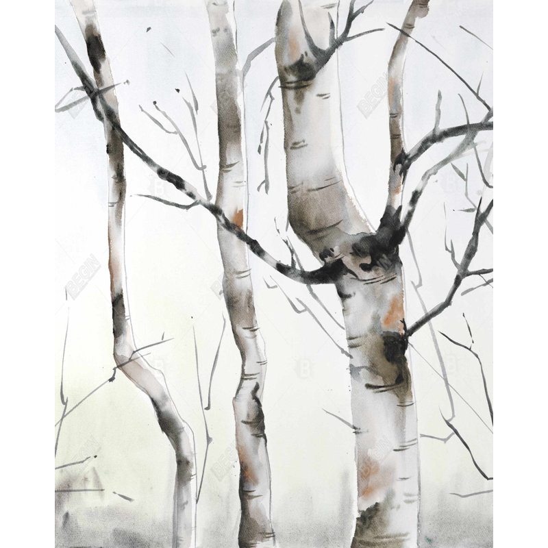 «Three Birches Trees - Minimalist Landscape», art sur toile