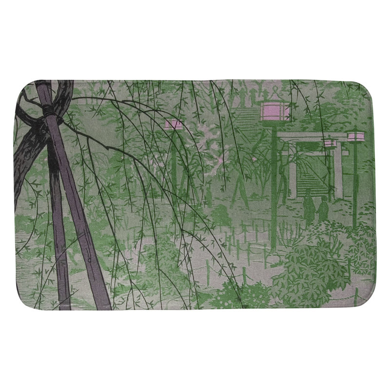 Tapis rectangulaire antidérapant Maez Misty Evening at Shinobazu Pond, l 17 po x L 24 po, Vert
