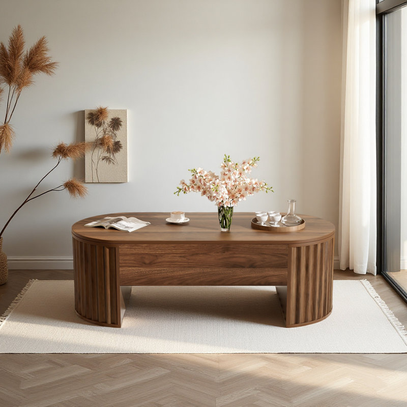 Table basse à plateau relevable massif avec compartiment caché 47,2 po Solid Table, Brown