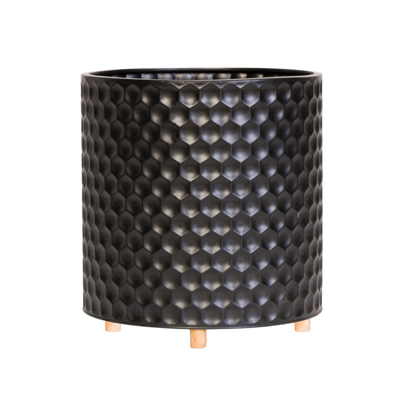 Pot à fleur en métal Mid Century, H 13 po x l 12,25 po x P 12,25 po, Black