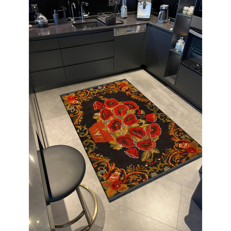 Tapis en polypropylène à imprimé numérique rouge Baxlee, Tapis de couloir 2 pi 8 po x 6 pi 7 po