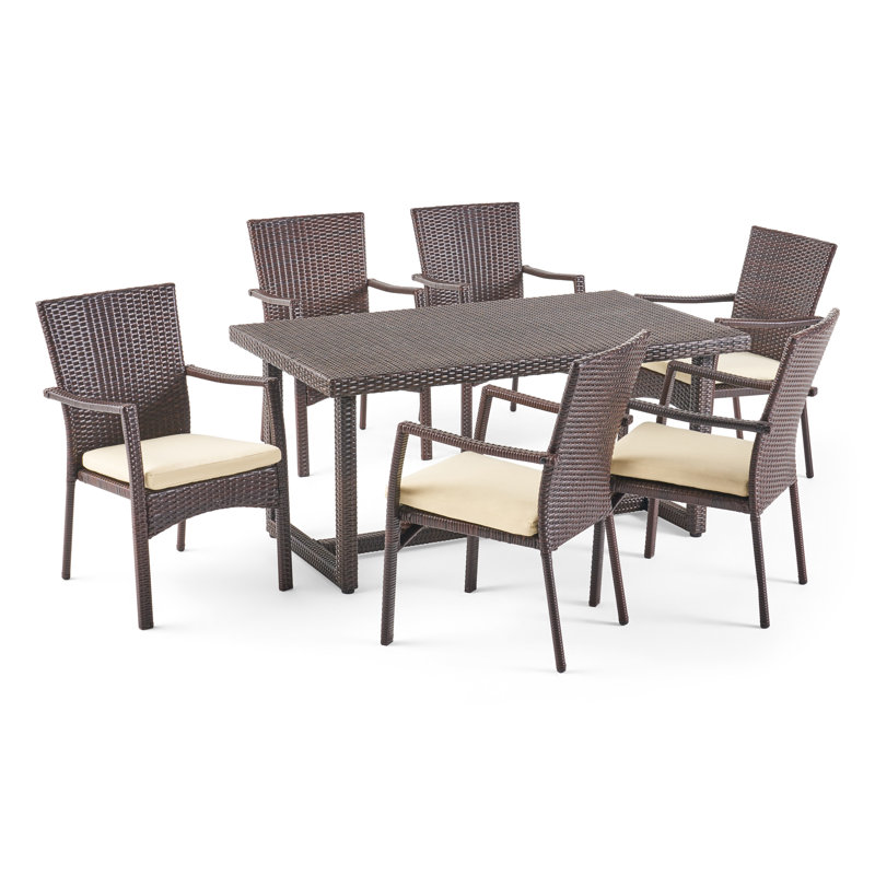 Anjelah 6 - Person Wicker Patio Dining Set with Rectangular Table