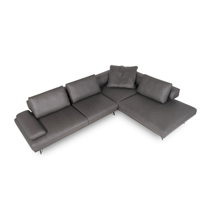 Trumansburg Power Reclining Corner Sofa in Genuine Leather, Dark Grey, Right Hand Facing