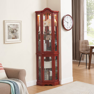 Vitrine de coin lumineuse avec portes et tablettes en verre trempé, idéale pour exposer des objets de collection dans le salon ou la chambre à coucher