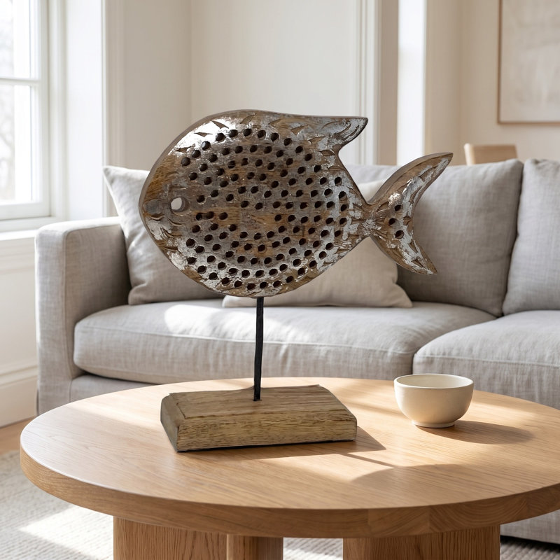 Pauly Puranna Perforated Fish Wood Figurine