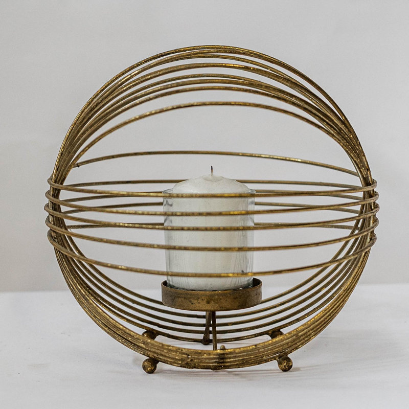 Porte-bougie sphère en métal doré, H 9 po x l 9 po x P 9 po