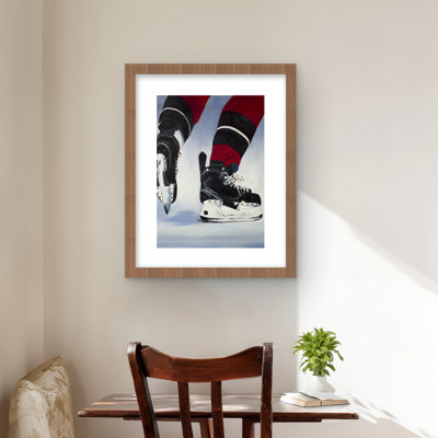 Hockey Player  Black Sports  Games Framed Matted Print