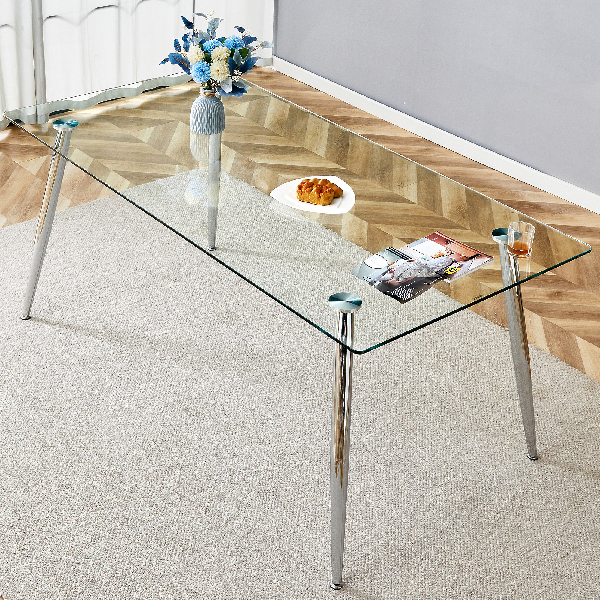 Wrought Studio™ Modern Rectangular Glass Dining Table (Only Tables, No Chairs) | Wayfair