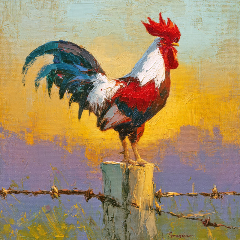 «Dawn Rooster», art mural sur toile tendue, H 12 po x l 12 po