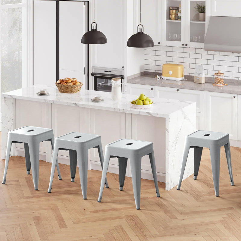 18 Inch Industrial Metal Counter Stools, Stackable Classroom Stools, Backless Metal Dining Chairs For Indoor Outdoor, Kitchen Bar Stools (Set of 4)