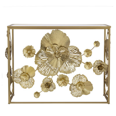 Stylish Gold Console Table With Mirrored Glass Top, Perfect For Modern Entryways And Living Rooms