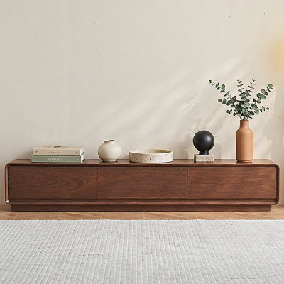 78.7-inch Walnut Veneer Low-Profile TV Stand for TVs up to 85 Inches with 3 Drawers, Fully Assembled