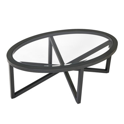 Wood 28.34"oval coffee table with glass top