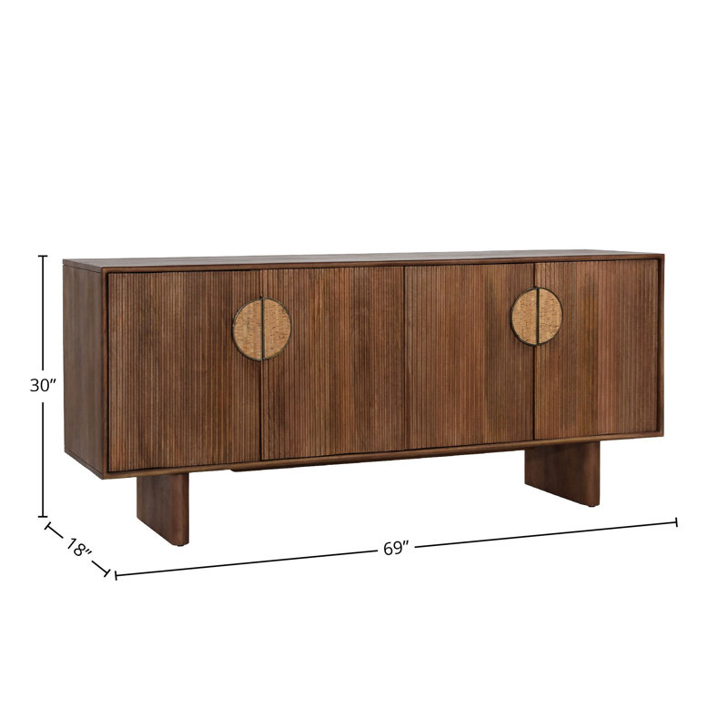 Silvie 69" Wide 4-Dr Mango Wood Sideboard, Medium Brown