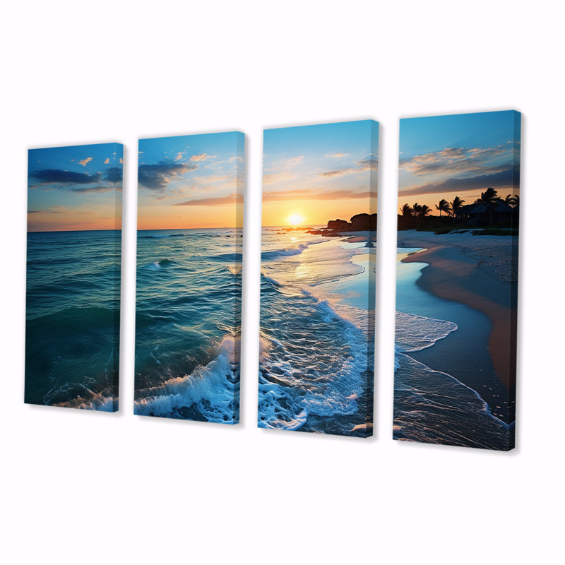 «Tranquil Shores Sunset Beach Horizon II - Coastal Beach», art mural 4 pièces, H 28 po x l 48 po