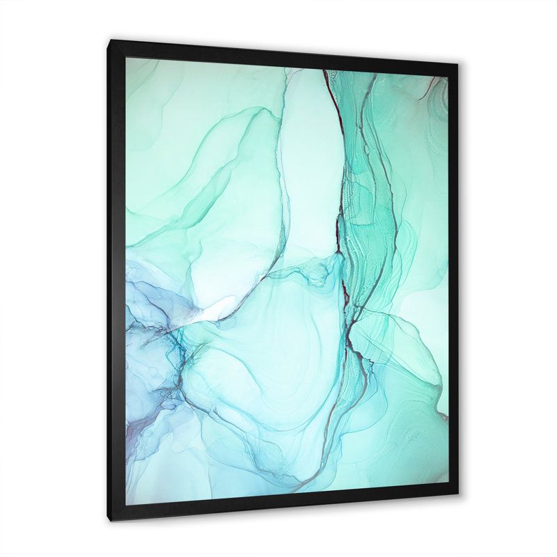«Turquoise and Green Marble Waves II», œuvre d'art moderne sur toile, H 40 po x l 30 po x P 1,5 po