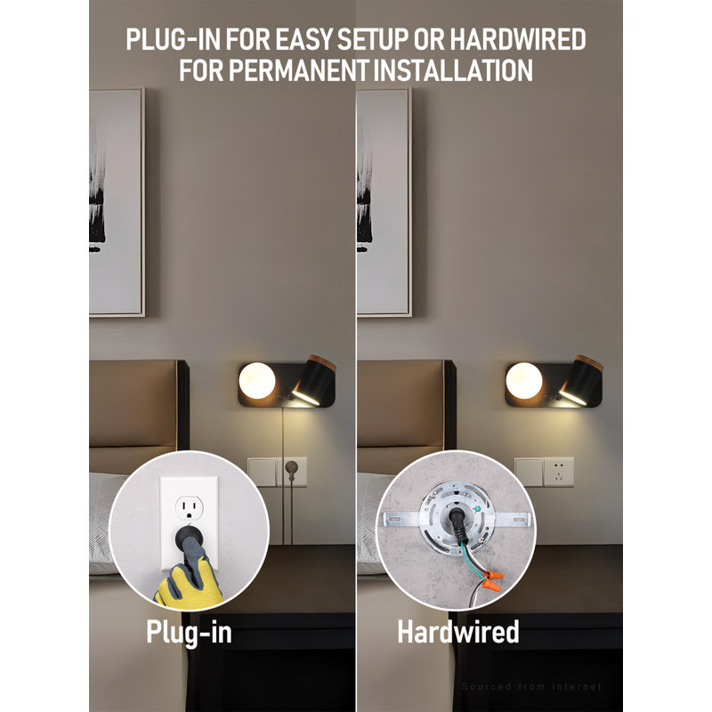 Dual-Head Wall Mounted Reading Lights, Plug-In Wall Sconces, Black