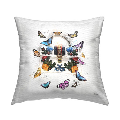 Stupell Industries Fashion Buckle Purse Vivid Glam Butterflies Outdoor Printed Pillow by Ziwei Li
