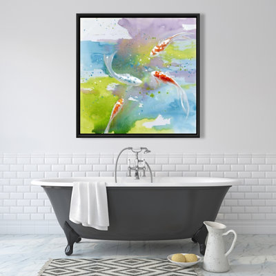 «Koi Fish in Colorful Water» - Toile encadrée orange