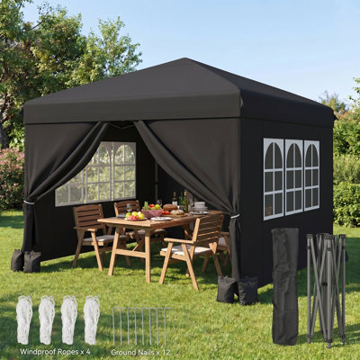 Balconera 3X3m Outdoor Pop Up Gazebo With Sides And Windows, Waterproof Folding Garden Canopy