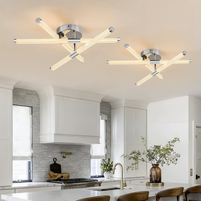 Contemporary Led Ceiling Fixture, 360° Rotatable Acrylic Shade Semi Flush Mount Light For Home Decor