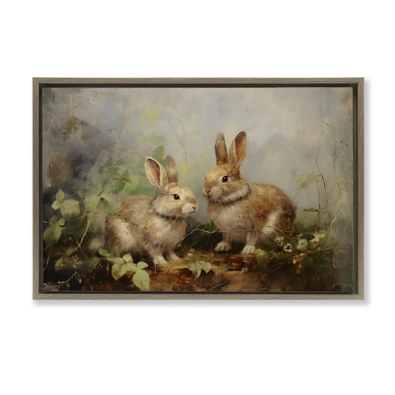 «Wild Rabbits in Nature Brown», toile flottante encadrée par Petal Prints Design, Cadre flottant orme Montalcino