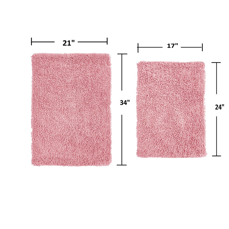 Hazelip 100% Cotton Bath Rug (Set of 2), Pink