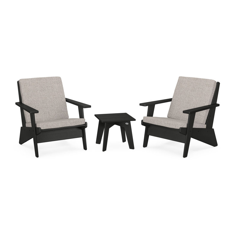 Riviera Modern Lounge 3-Piece Set, Black, Weathered Tweed