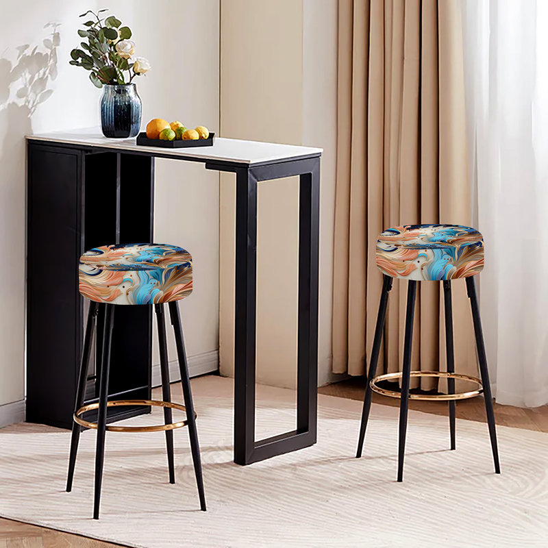 Paisley Elegance - Ensemble de 2 tabourets de bar à motif cachemire bleu et beige