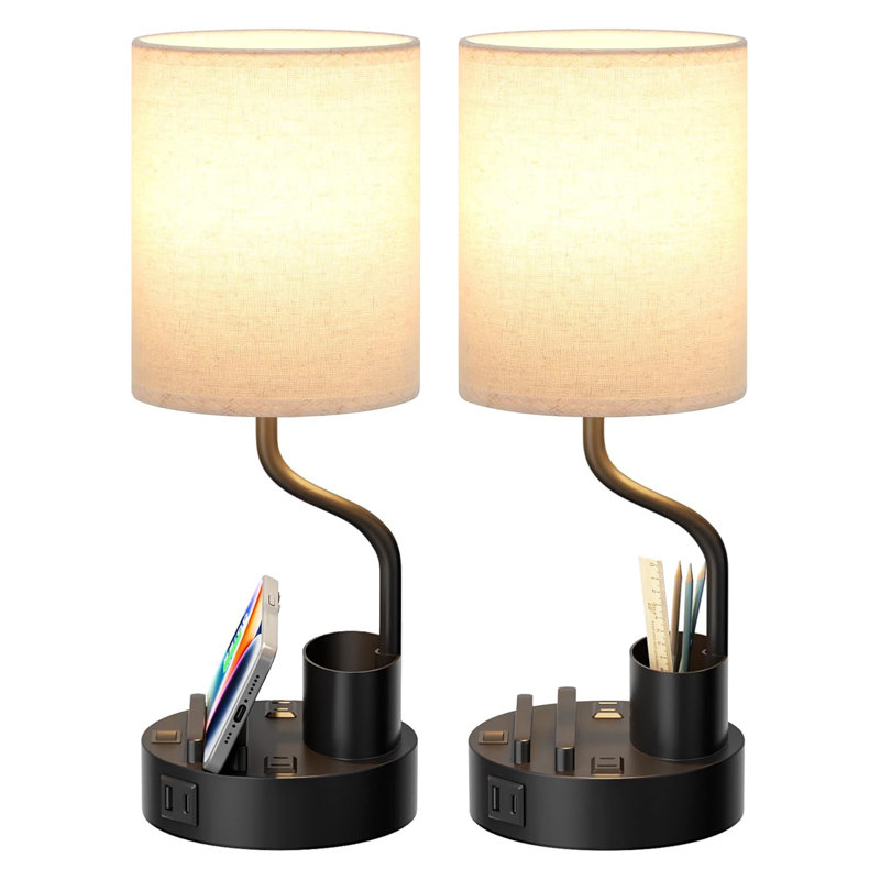 Bedside Table Lamps For Bedroom Set Of 2 - Nightstand Light, Beige