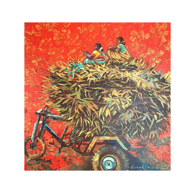 Village Tales, peinture acrylique | Sur toile | Par Anukta Mukherjee Ghosh