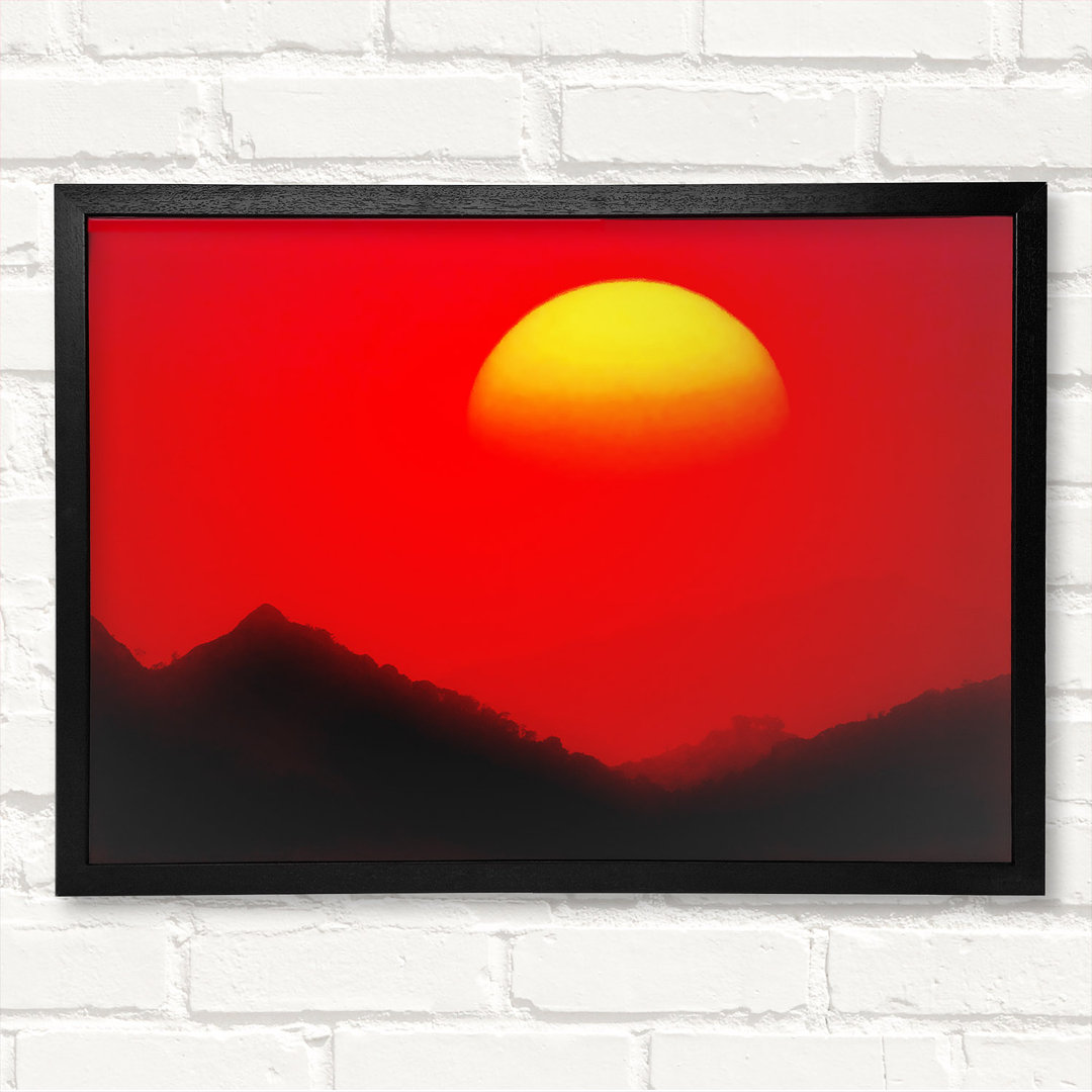 Huge Sun Over The Mountain Tops Red - Closed Corner Frame Kunstdrucke auf Holz