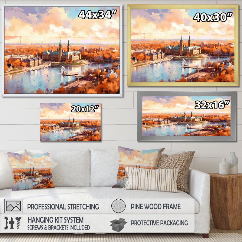 «Sunny On Ottawa River» sur toile, Cadre flottant blanc, H 12 po x l 20 po x P 1 po