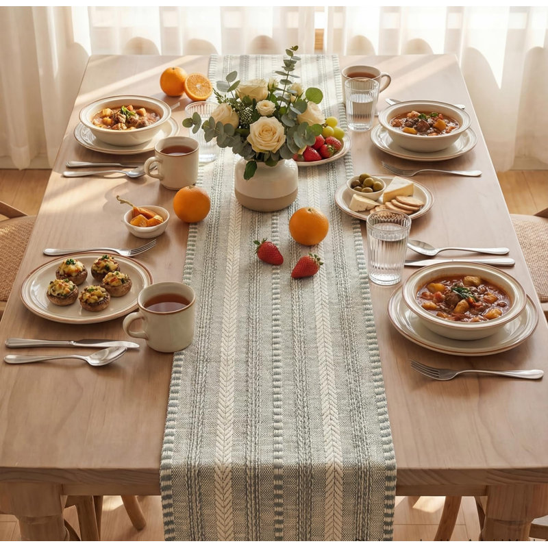 Grey Boho Vintage Table Runner 30x183 cm, Elegant Seasonal Holiday Kitchen Dining Holiday Birthday Table Decor for Home Party