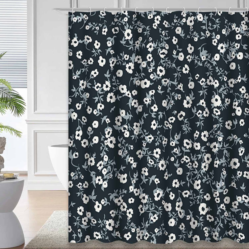 Rideau de douche à motif floral bleu sarcelle avec 12 crochets, L 72 po x l 72 po