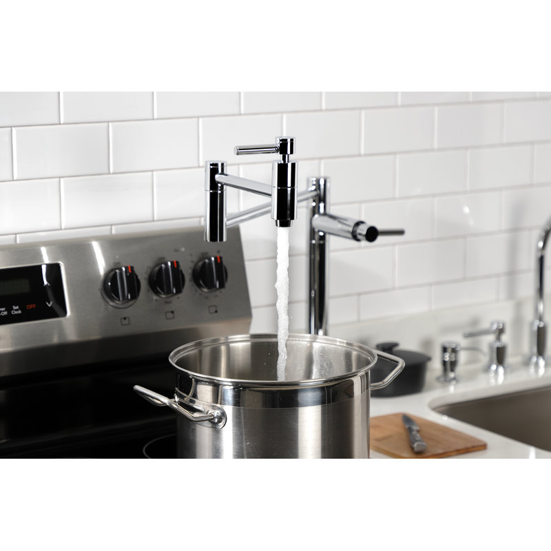 Polished Chrome Dual Handle Deck Mount Pot Filler Faucet