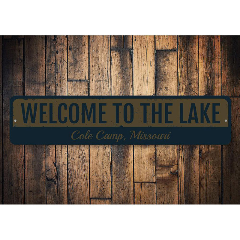 Panneau rétro en métal «Welcome Lake», H 6 po x l 24 po x P 0,06 po