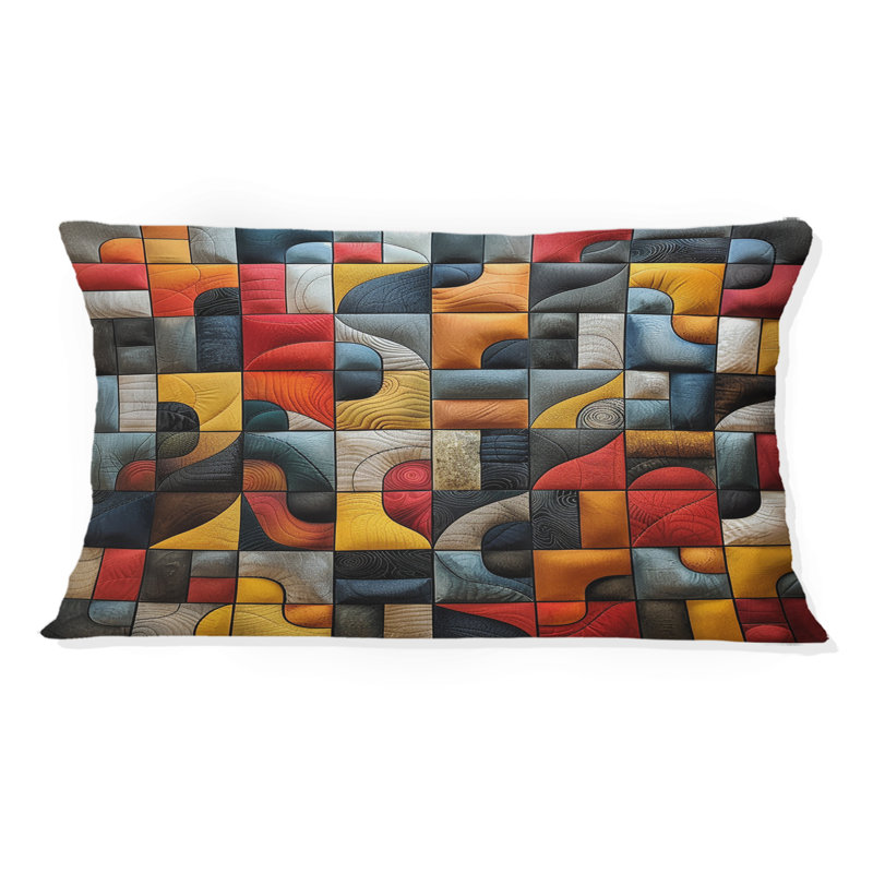 Coussin lombaire moderne à formes géométriques orange et jaune