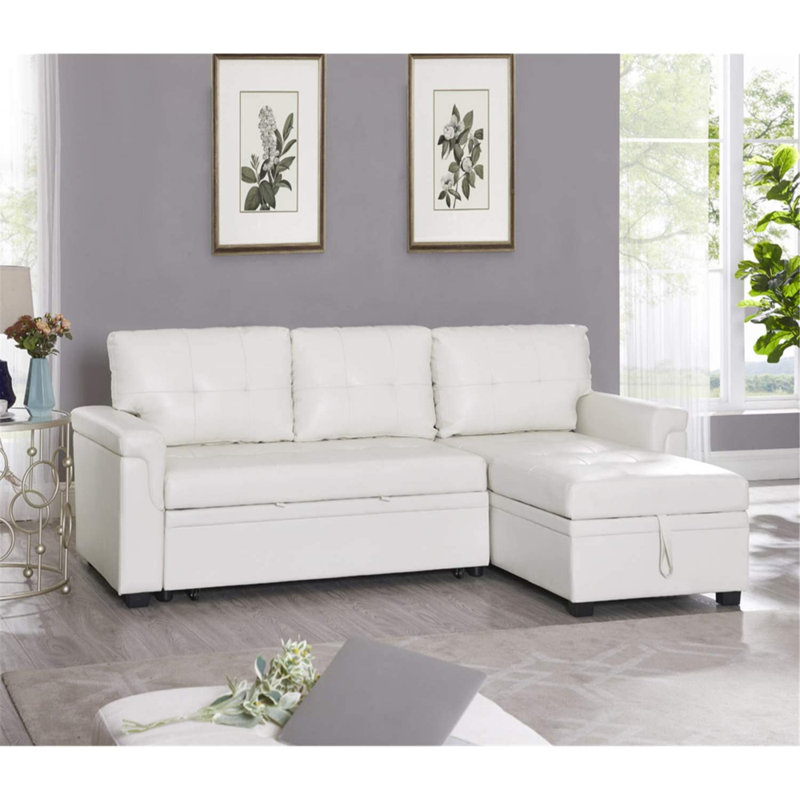 Naara Sectional Sleeper Couch with Storage Pull Out White Couch Bed, Reversible Sleeper Sofa Couch, White