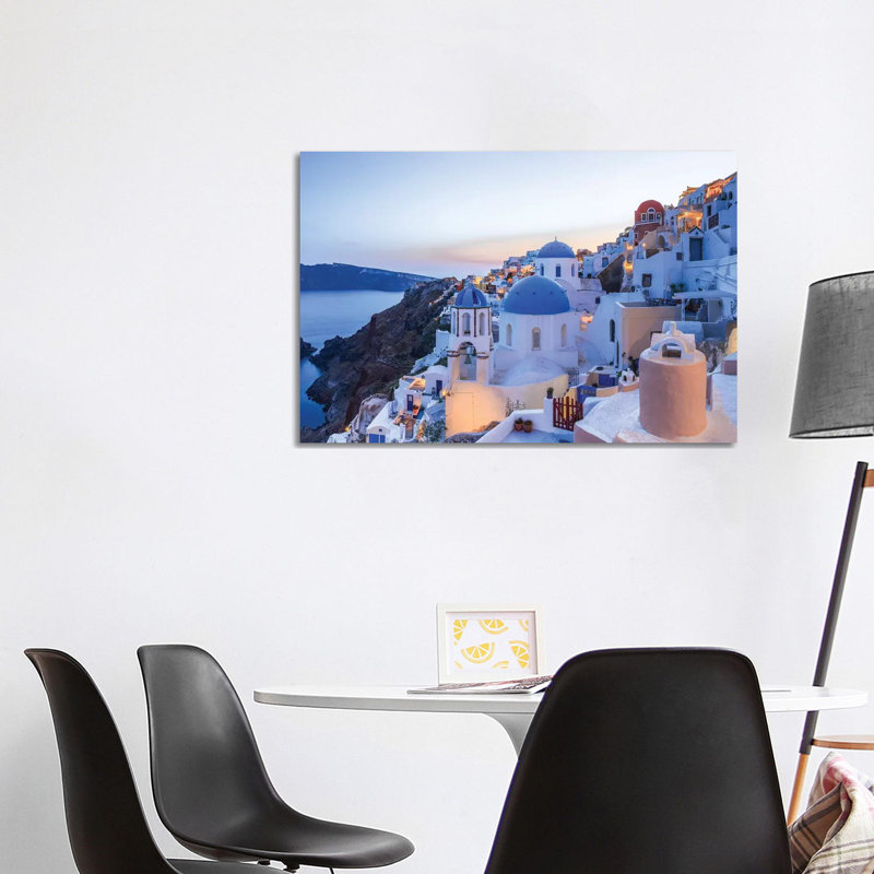 Greece, Santorini, Oia. Sunset On Coastal Town. by Jaynes Gallery - Wrapped Canvas Gallery-Wrapped Canvas Giclée