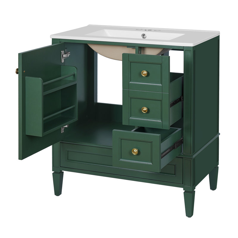 30 Inch Bathroom Vanity with Ceramic Sink, Green